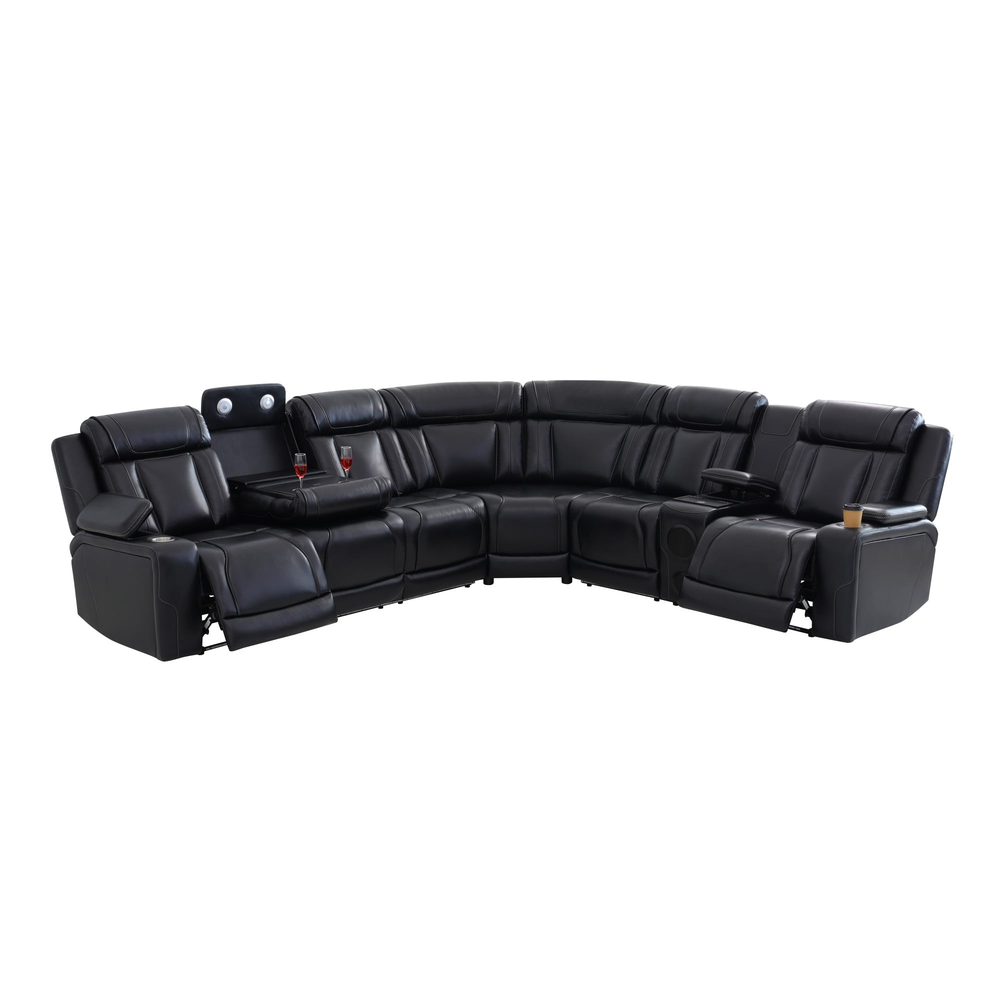 Gewnee Luxury Oversized Reclining Corner Sectional Couch, Power Recliner, Air Leather, Bluetooth Speakers, Wireless Charging, USB & Type‑C Charging, Cup Holders, Living Room Home Theater, Black