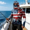 thumbnail image 4 of Mens UPF 50+ Long Sleeve UV Hooded Fishing Shirt USA Flag 250 Anniversary Quick Dry Outdoor Rash Guard with Mask, 4 of 4