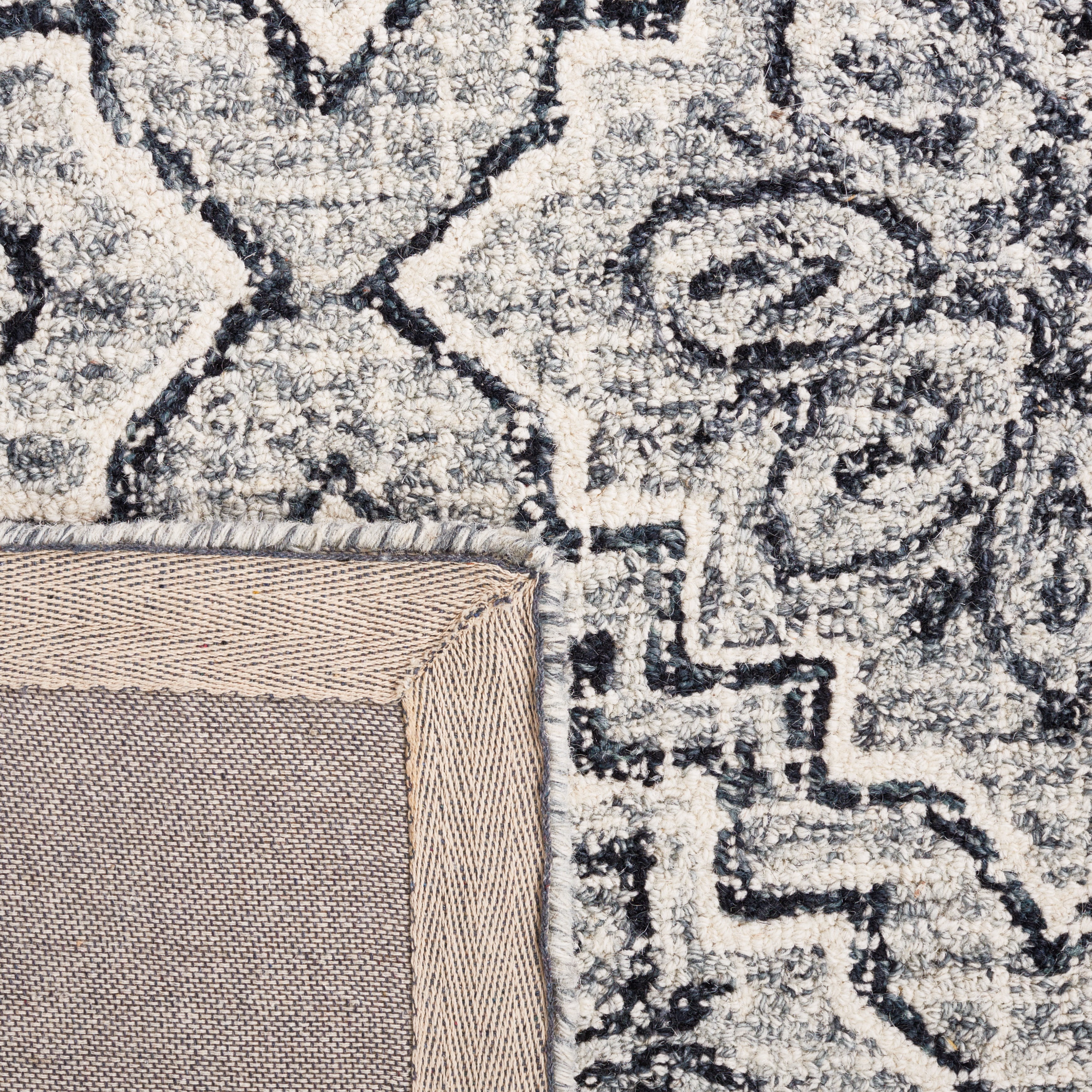SAFAVIEH Abstract Drew Abstract Wool Area Rug, Dark Blue/Gray, 6' x 6' Square