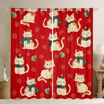 Manfei Cartoon Cat Animal Black Out Curtains, Kawaii Kitten Lover Curtains Pack of 2 (42x63 Each), Christmas Hat Snowflake Bedroom Curtains, Curtains and Drapes Home Decor