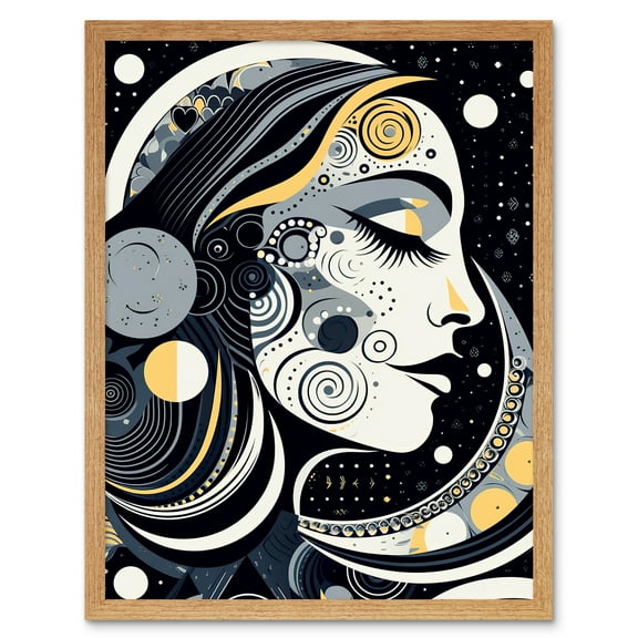 Aligned with the Universe Boho New Moon Goddess Mother Nature Sky Patterns Art Print Framed Poster Wall Decor 12x16 inch