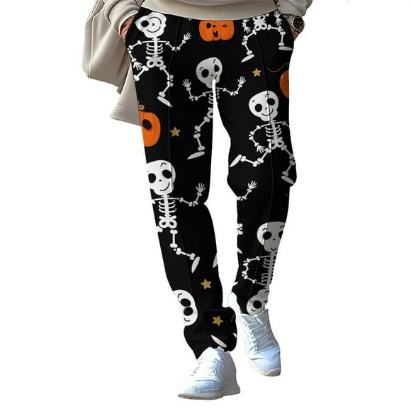 toraway Summer Black Casual Pants Men Baggy Men's 2024 Pumpkin Head Print Pants Casual Sports Pants Soft Jogging Pants Breathable Sports Pants Fitness L