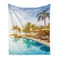 thumbnail image 1 of Landscape Soft Flannel Fleece Throw Blanket, Aerial View of a Pool in a Health Resort Spa Hotel Exotic Sports Modern Photo, Cozy Plush for Indoor and Outdoor Use, 60" x 80", Multicolor, by Ambesonne, 1 of 6
