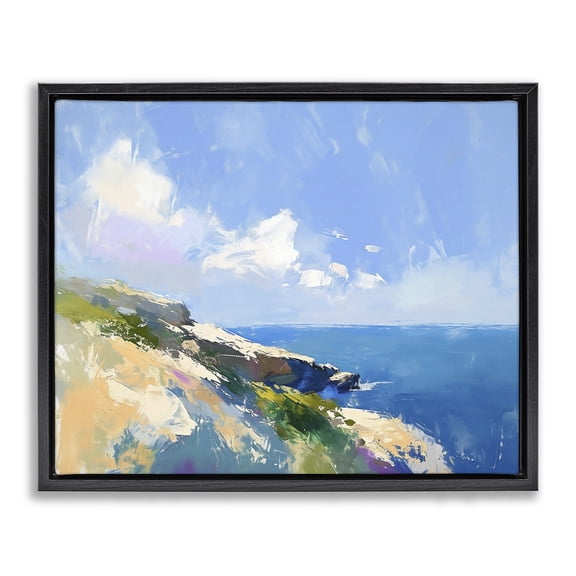 Stupell Industries Contemporary Rugged Coastline Landscape Black Floating Frame Canvas Art, 21 x 17, by Ramona Murdock