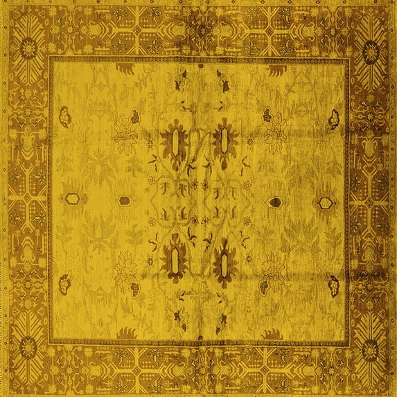 Ahgly Company Indoor Square Oriental Yellow Traditional Area Rugs, 6' Square