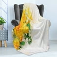 thumbnail image 4 of Yellow Soft Flannel Fleece Blanket, Bouquet of Romantic and Colorful Roses on a White Background Adoration, Cozy Plush for Indoor and Outdoor Use, 50" x 60", Yellow Pearl Fern Green, by Ambesonne, 4 of 5