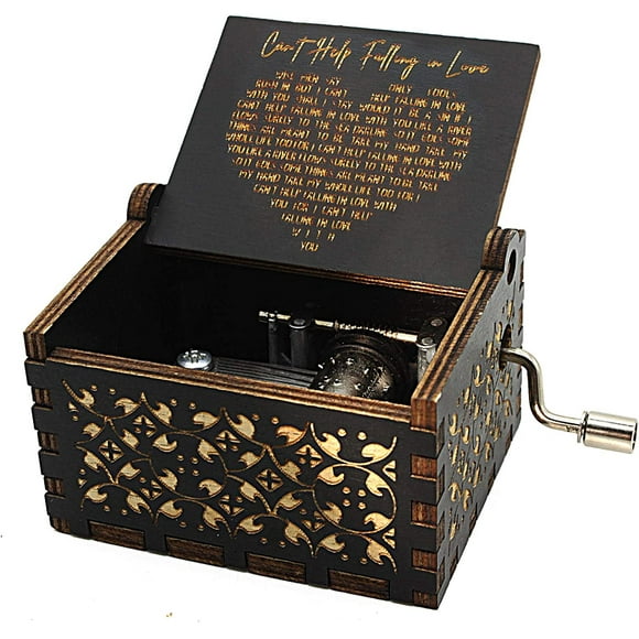 Music Box, Antique Engraved Musical Boxes Case for Love One Wooden Music Box - Gifts for Lover, Boyfriend, Girlfriend, Husband, Wife (BLACK)