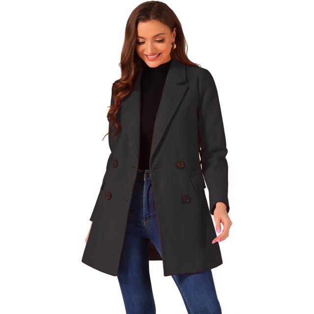 Abrigo de invierno Medio Largo Allegra K Negro 3XL