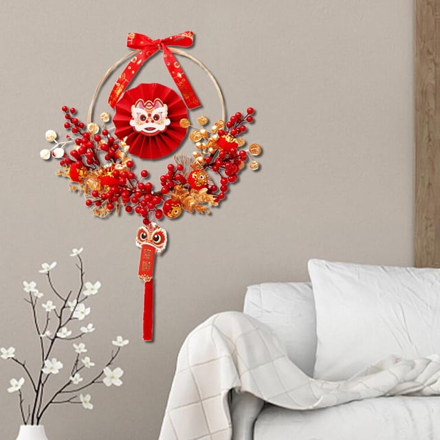 Guirnalda Colgante de Pared Oriental , Bayas Rojas Decorativas, , Decoración de año Nuevo Chin Adorno de Celebración de Puer D Baoblaze Corona de puerta