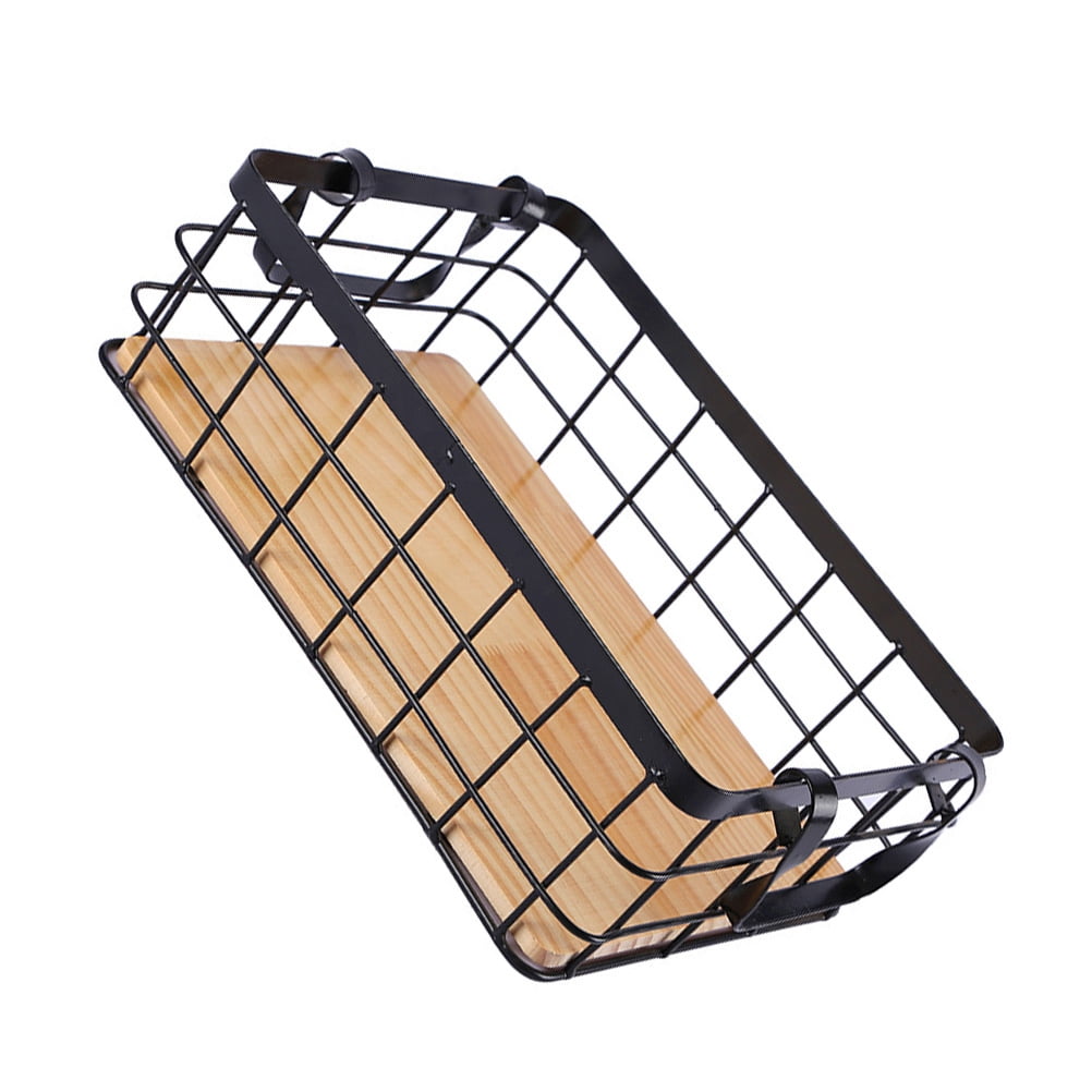 Tineasur 1Pcs Simple Design Storage Basket for Kitchen Black Rectangular Organizing Iron