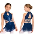 thumbnail image 5 of inlzdz Fringe Latin Dance Dress for Girls Sparkly Sequin Tassel Stage Outfit Chacha Rumba Jazz Ballet Leotards Navy Blue 8, 5 of 6
