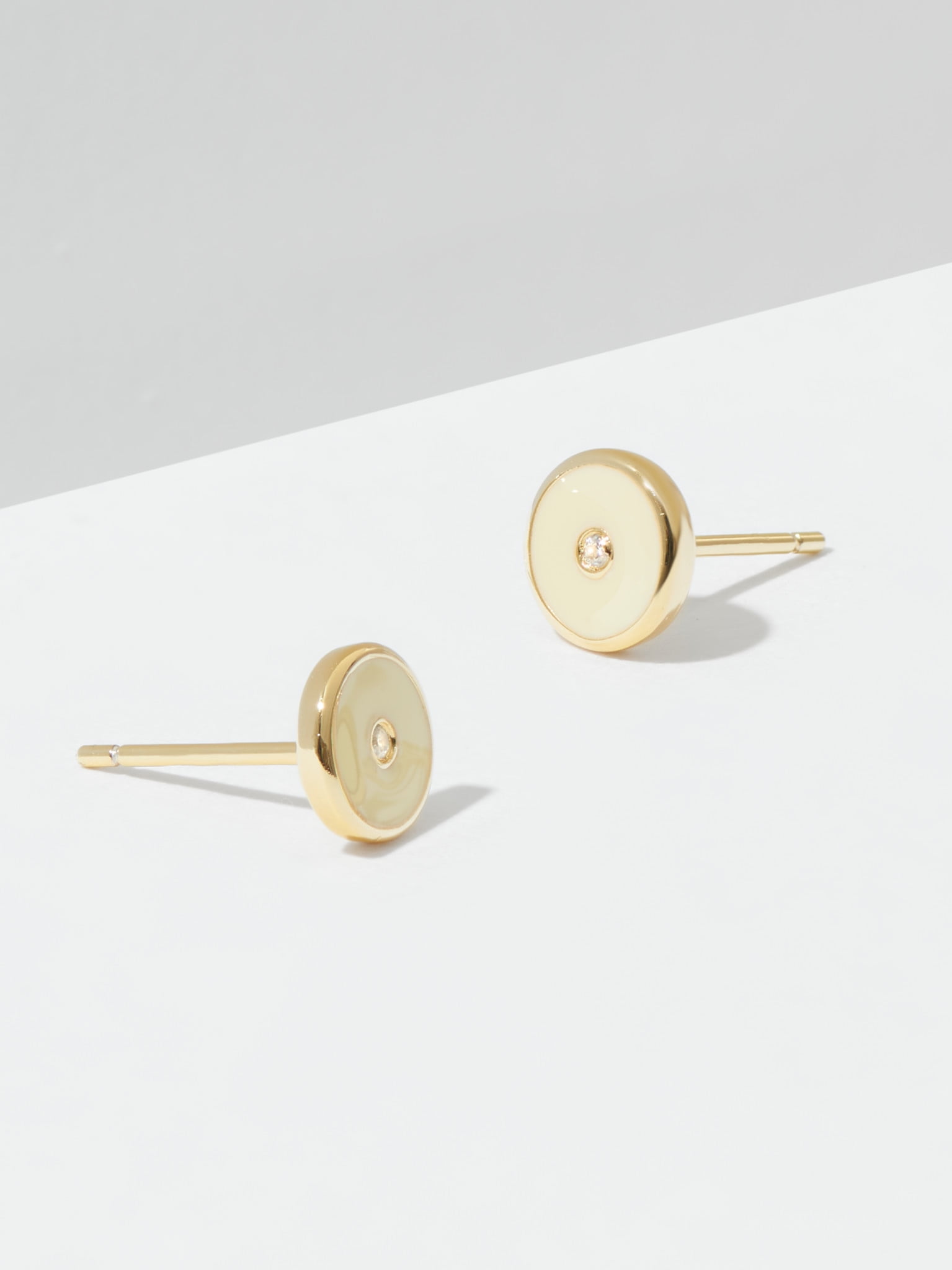 Forever Facets18K Gold over Sterling Silver Cream Epoxy and CZ Stud Earrings