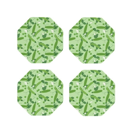 

Coasters Set of 4 - green Peas leaf Drink Coasters for Tabletop Protection Leather Coasters for Living Room Decor and Housewarming Gift Octagon