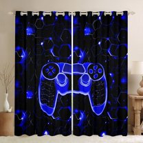 Manfei Teens Game Console Curtains Pack of 2 (42x84 Each), Black Navy Neon Gradient Curtains Blackout, Modern Video Game Lover Bedroom Curtains, Living Room Curtains Decor