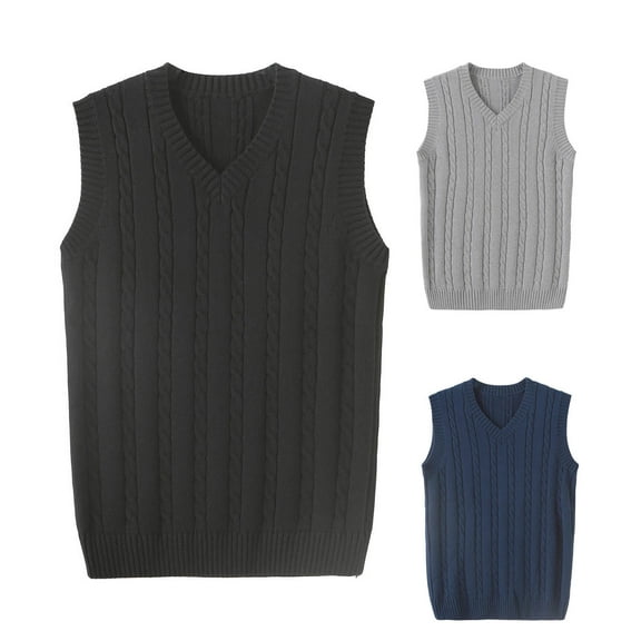Xcmzpl Mens Sweater Vests Big and Tall Cable Knit Sweaters V Neck Sleeveless Pullover Vests Solid Lightweight Sweater Vests for Men