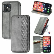 iPhone 12 Pro Max Case, PU Leather TPU Wallet Cover with Card Holder Kickstand Hidden Magnetic Adsorption Shockproof Flip Folio Cell Phone Case for Apple iPhone 12 Pro Max 6.7 inch 2020, Gray