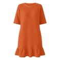 thumbnail image 5 of ClodeEU Women's Short Sleeve Crew Neck Ruffle Hem Mini Dress,Casual T-Shirt Swing Dress Orange,Women's Plus S, 5 of 6
