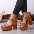 thumbnail image 4 of Rokment Platform Dressy Sandals for Women Ladies 2026 Comfortable Studded Leather Open Toe Chunky Block High Heels Summer Casual Beach Orthopedic Walking Shoes with Buckles Straps Brown Size 7.5, 4 of 7