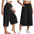 thumbnail image 3 of Pantalones de Yoga de Pierna para Mujer, Informales, de Verano, con Cordón Ajustable y Bolsillos, Color Negro, Talla XL, 3 of 5