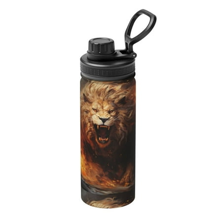 

Fuzoiu Cool Fire Lion Print 18oz Sports Insulated Kettle Stainless Steel Vacuum Water Bottle Leakproof Sport Flask