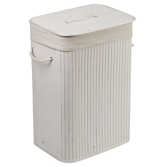 Cesto Plegable de Bambú Color Blanco  AGBOX con Asas para Fácil Transporte