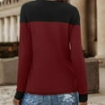 thumbnail image 5 of tklpehg Fall Long Sleeve Shirts for Women Crew Neck Comfortable Tops Color Block Leisure Going Out Tops Fall Clothes Pullover Red M, 5 of 8