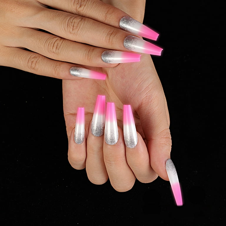 Extra Long Press on Nails,Glossy Ballets Coffin Gradient White