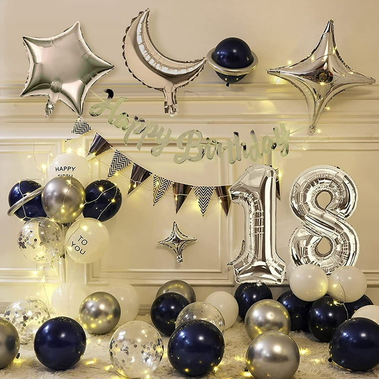 18Th Birthday Decorations Party Balloons BLUE-WHITE For Girls Boys