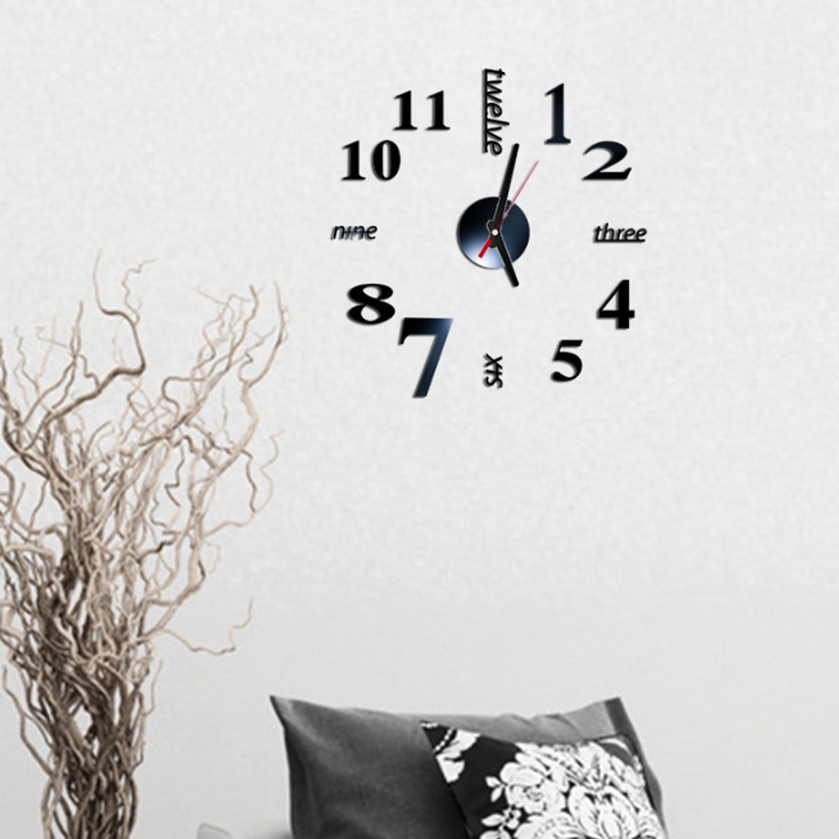 Mrosaa Frameless Wall Clock With Diy Stickers Modern 3d Mirror For Living Room Bedroom Home Decoration