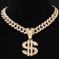 thumbnail image 3 of Men Women Iced Out 14MM Cuban Chain Hip Hop Dollar Sign Pendant Necklace 2 Row Prong Miami Cuban Link Chain Rapper Jewelry QHY, 3 of 3