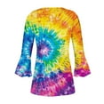 thumbnail image 5 of CYMMPU Tie Dye Button V Neck Flare Sleeve Blouses for Women Dressy Casual Spring Tops Fall Trendy Shirts 3/4 Sleeve Loose Fit T-Shirts Empire Waist A Line T-Shirts M, 5 of 5