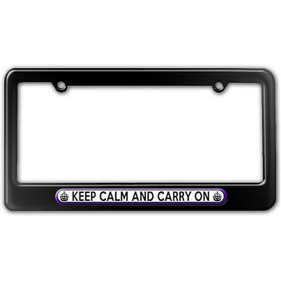 Keep Calm and Carry On Purple License Plate Frame