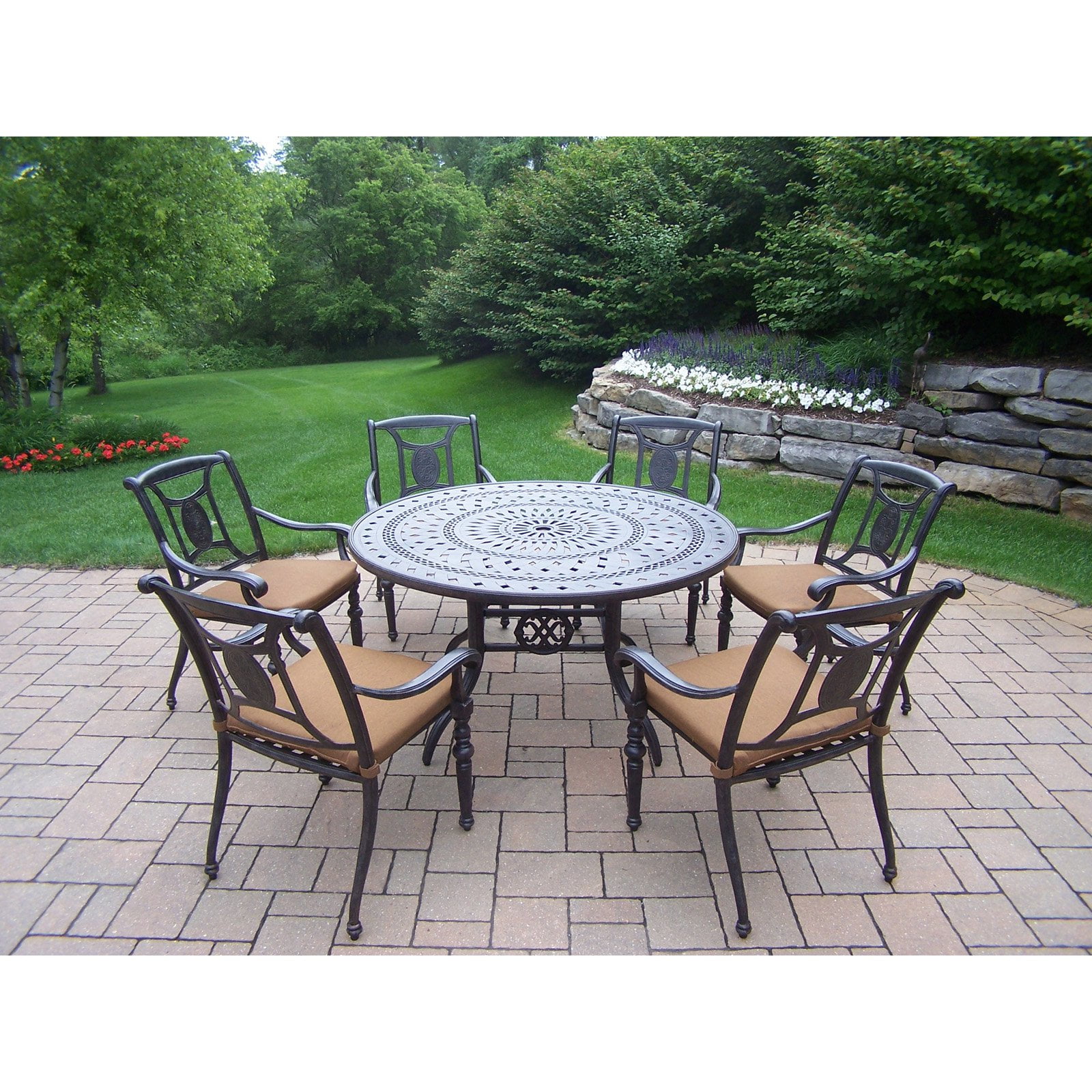 Oakland Living Victoria Aluminum 7 Piece Round Patio Dining Set