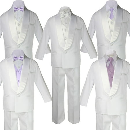 

5-7pc Boy Teen White Shawl Lapel Party Suits Tuxedo LILAC Satin Bow Necktie Vest