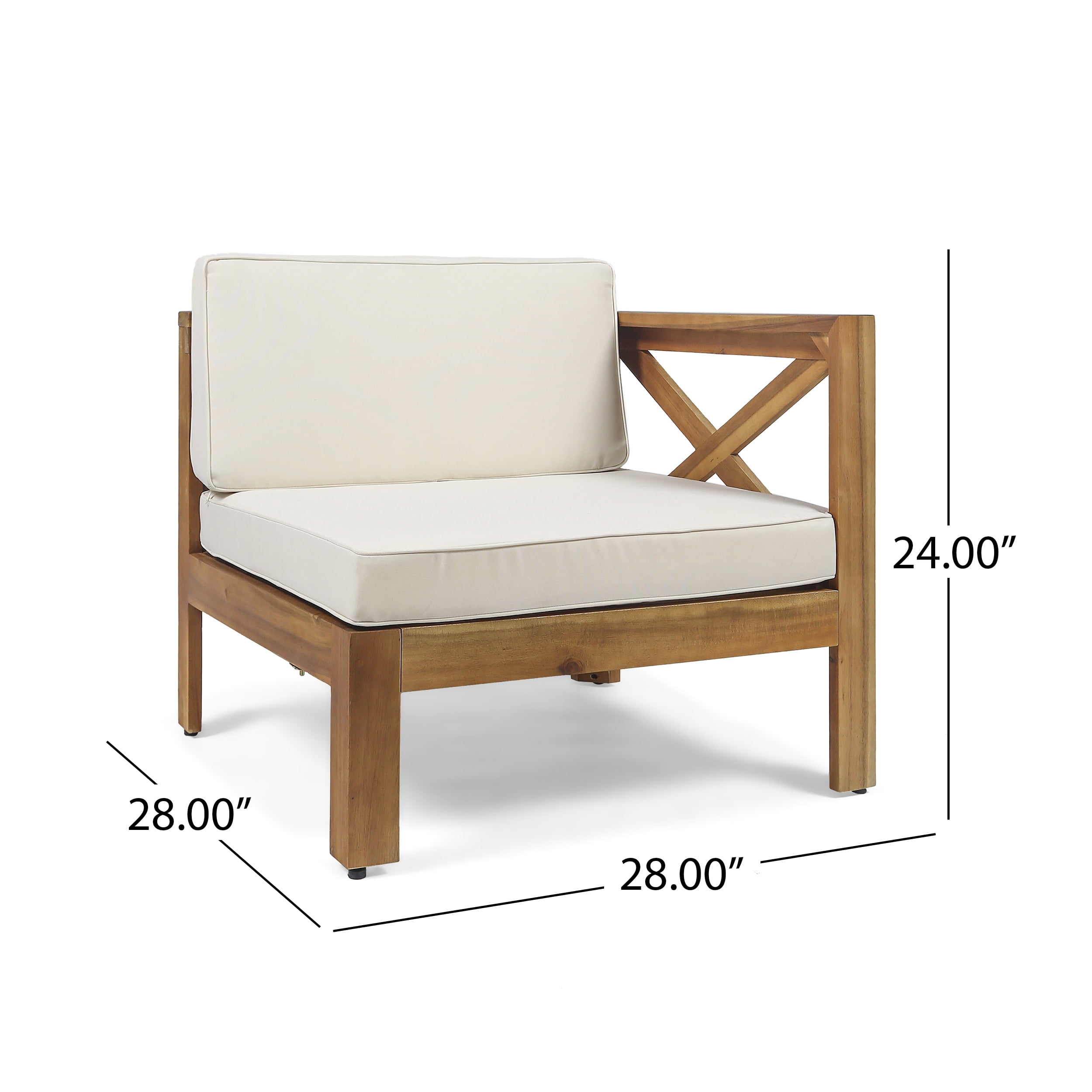 Outdoor L Shaped Sectional Sofa Set, Acacia Wood Frame Combined Couch for Patio Garden, Teak and Beige