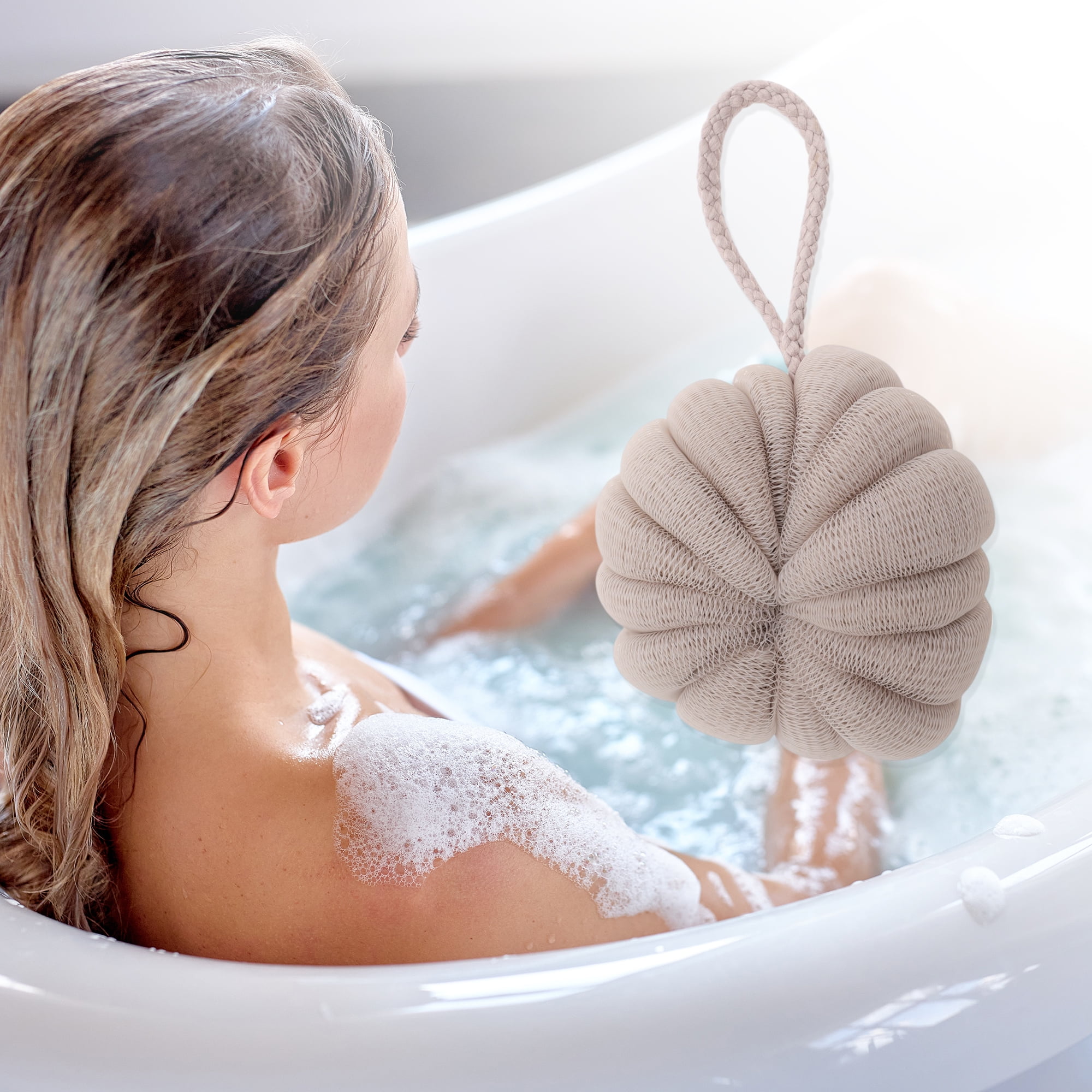 Unique Bargains 1pc Pumpkin-shaped Bath Shower Loofah Sponge Khaki