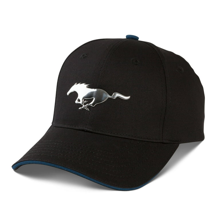 Ford Mustang Cap Embossed Chrome Baseball Black Looking Pony