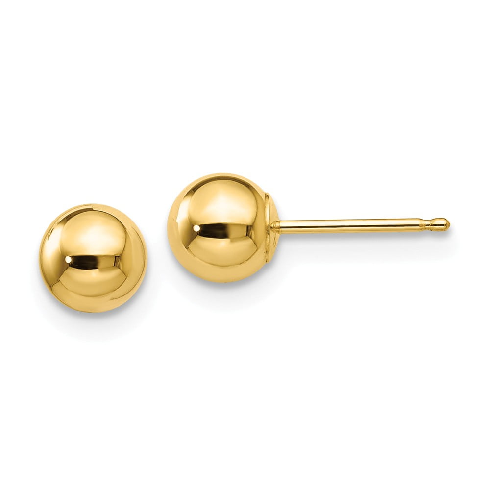GemApex - 14K Yellow Gold Earring Ball Women'S 5 mm Polished 5Mm Post