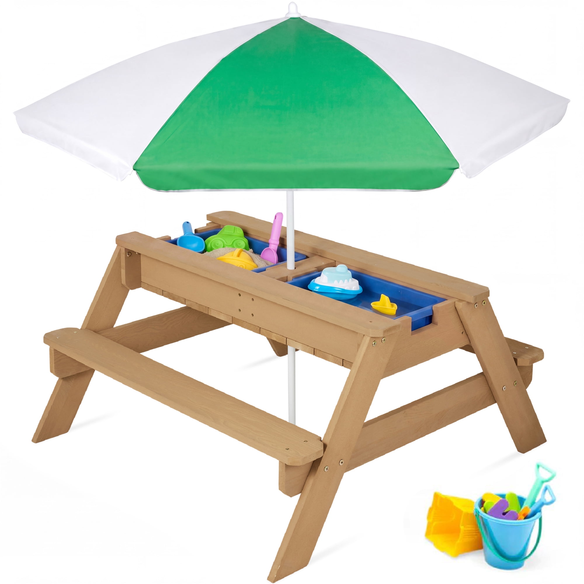Best Choice Products Kids 3-in-1 Outdoor Sand and Water Activity Picnic Table with Umbrella - Green