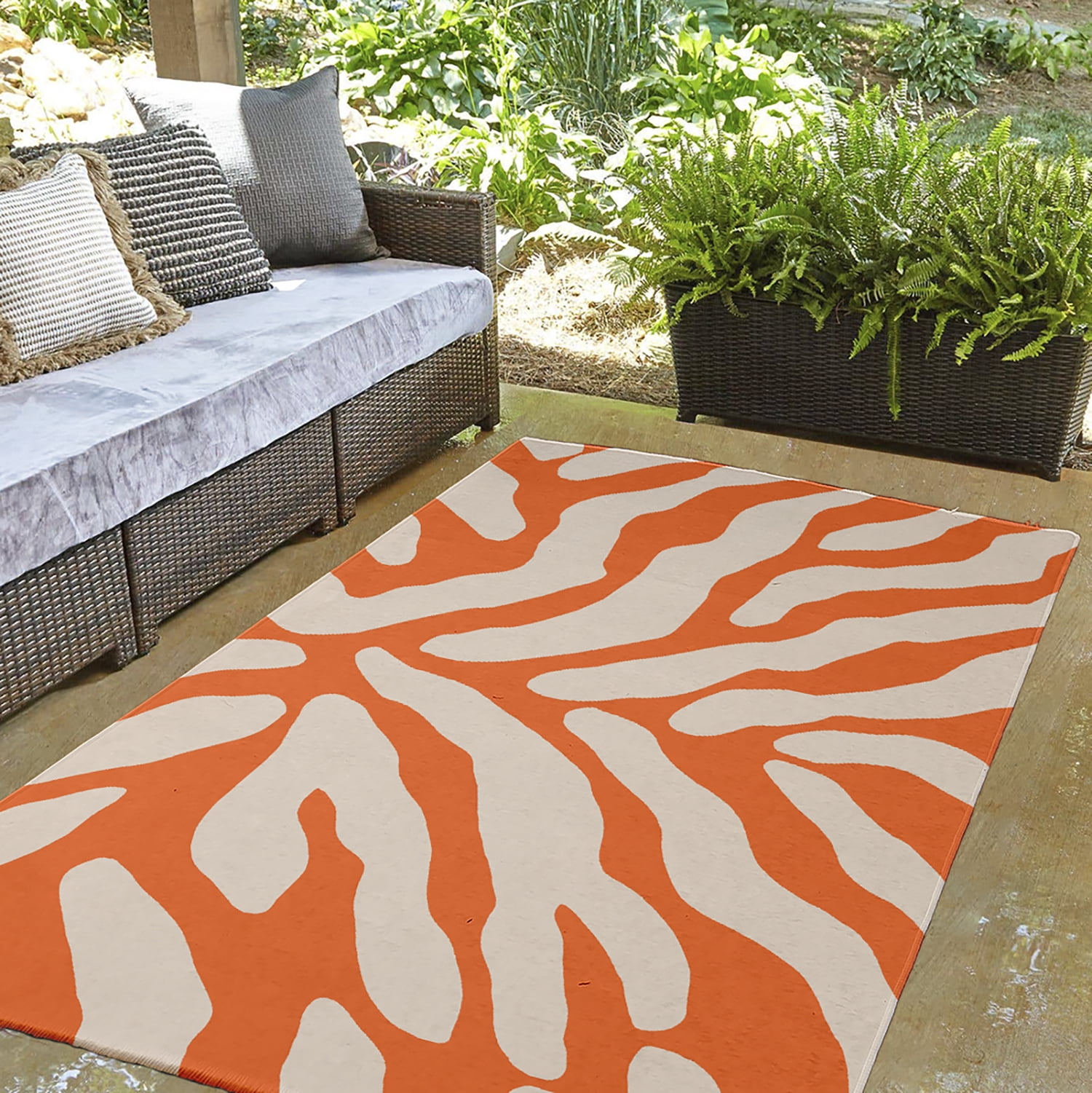 Simply Daisy 3' x 5' Blood Orange Animal Stripe Spring Chenille Indoor/Outdoor Rug