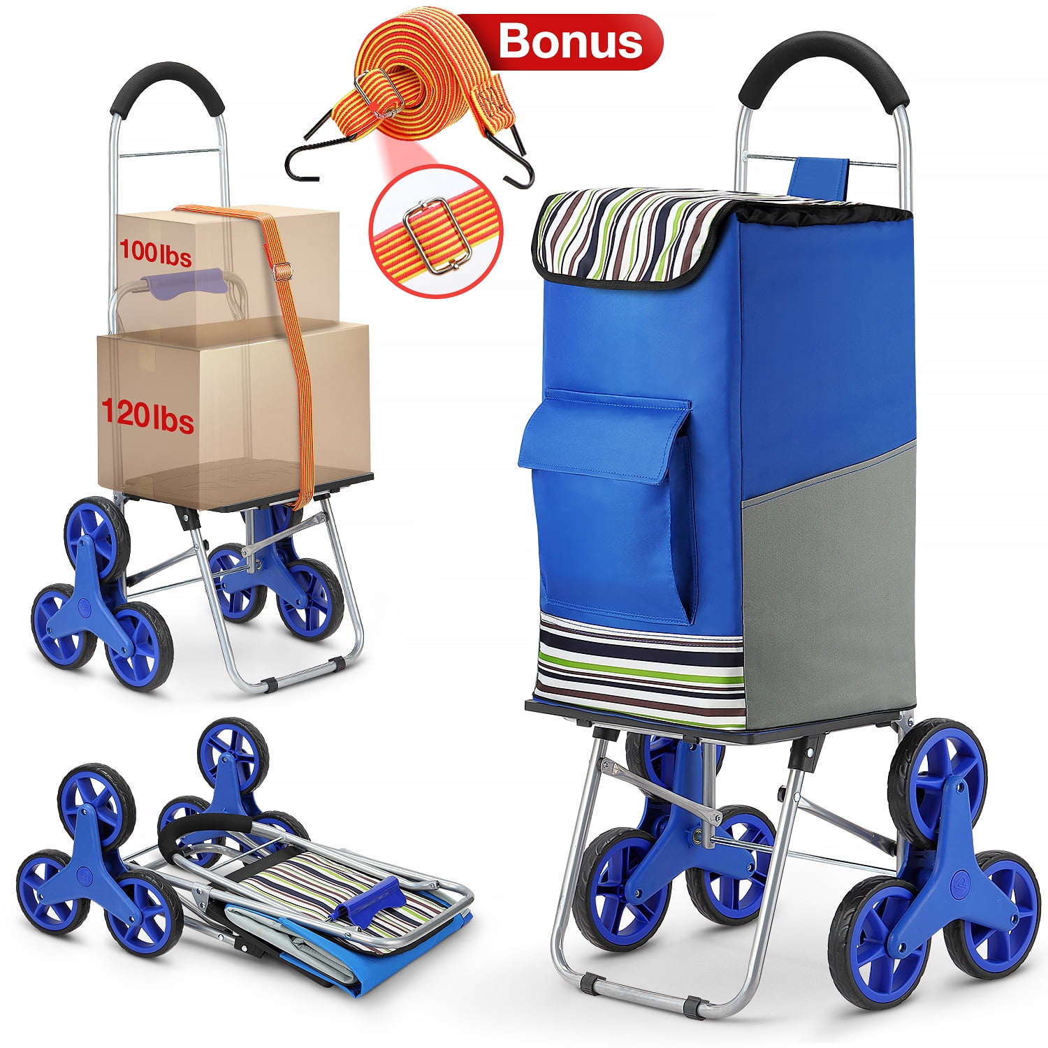 Details about   Folding Shopping Cart Portable Stair Climbing Utility Cart with Swivel Wheel 
