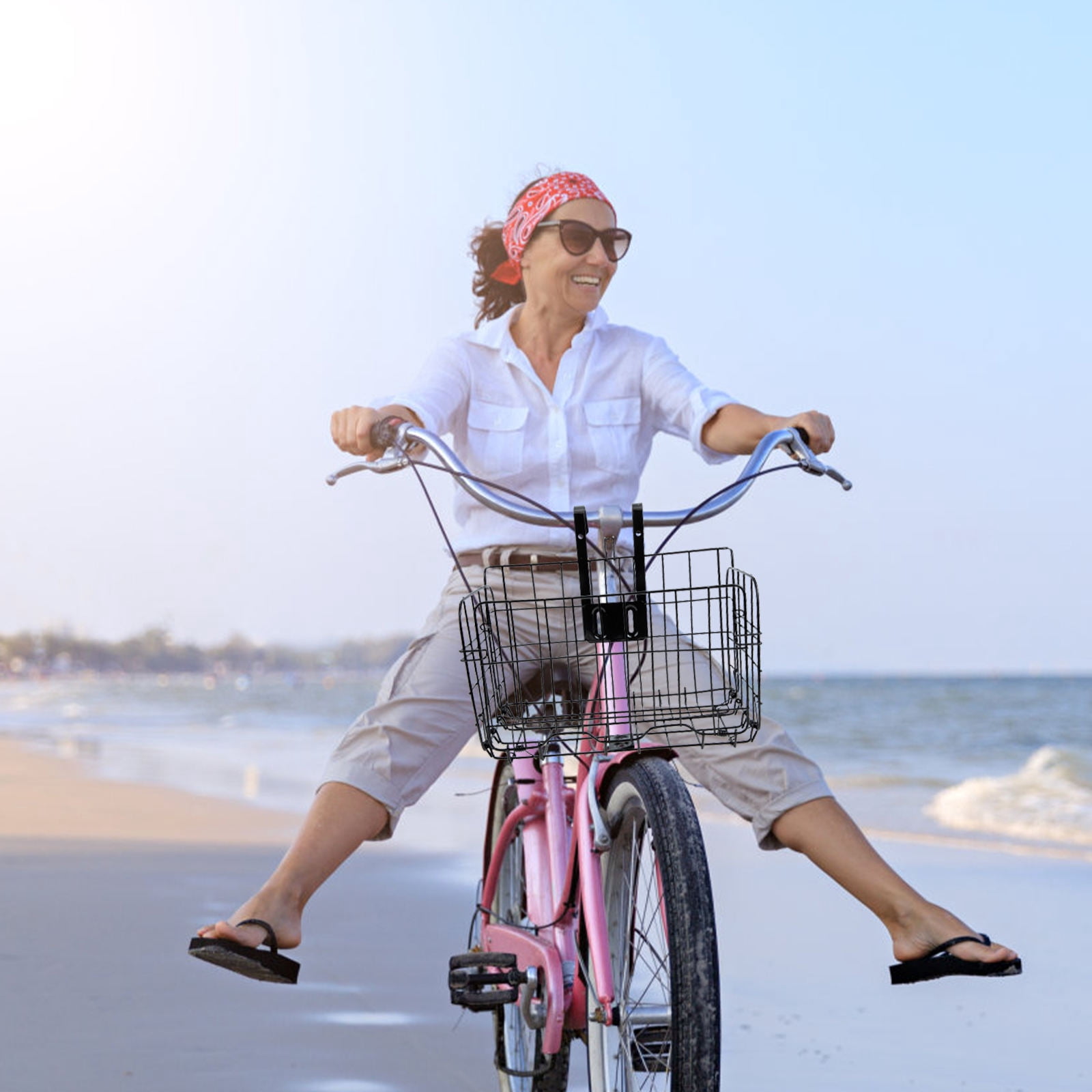 Soimiss Iron Bike Basket Front Mount Lightweight Black Foldable for Outdoor Cycling Storage
