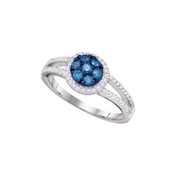 Diamond Princess 10kt White Gold Womens Round Blue Color Enhanced Diamond Cluster Ring 1/2 Cttw