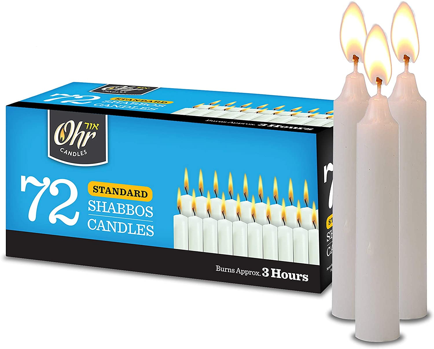 Ohr Candle, 3 Hour Candle Lighting Shabbat Taper Candles White