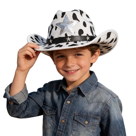 SRZYMJ Cow Print Cowboy Hat Black and White Cow Pattern Western Cowgirl Hats for Cowboy Theme Party Halloween Dress up Accessories