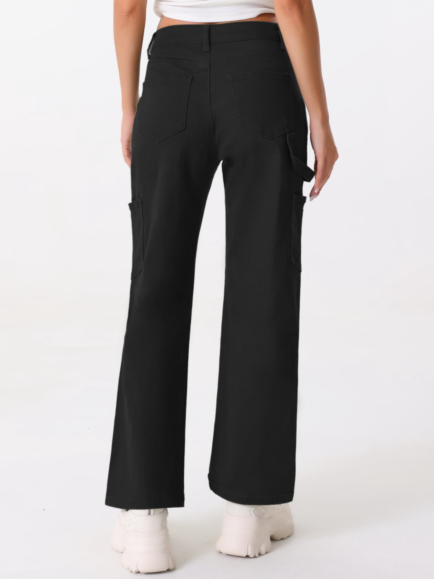 DARING DIVA Women's High Waist Baggy Y2K Street Cargo Pants with Pockets L Black