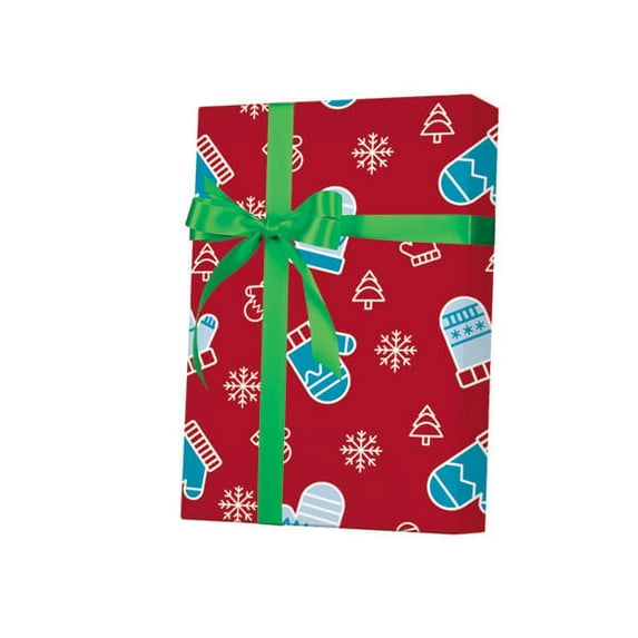 1 Pack, Mittens, Trees, and Snow Gift Wrap 18"x833', Full Ream Roll for Party, Holiday & Events, Made in USA