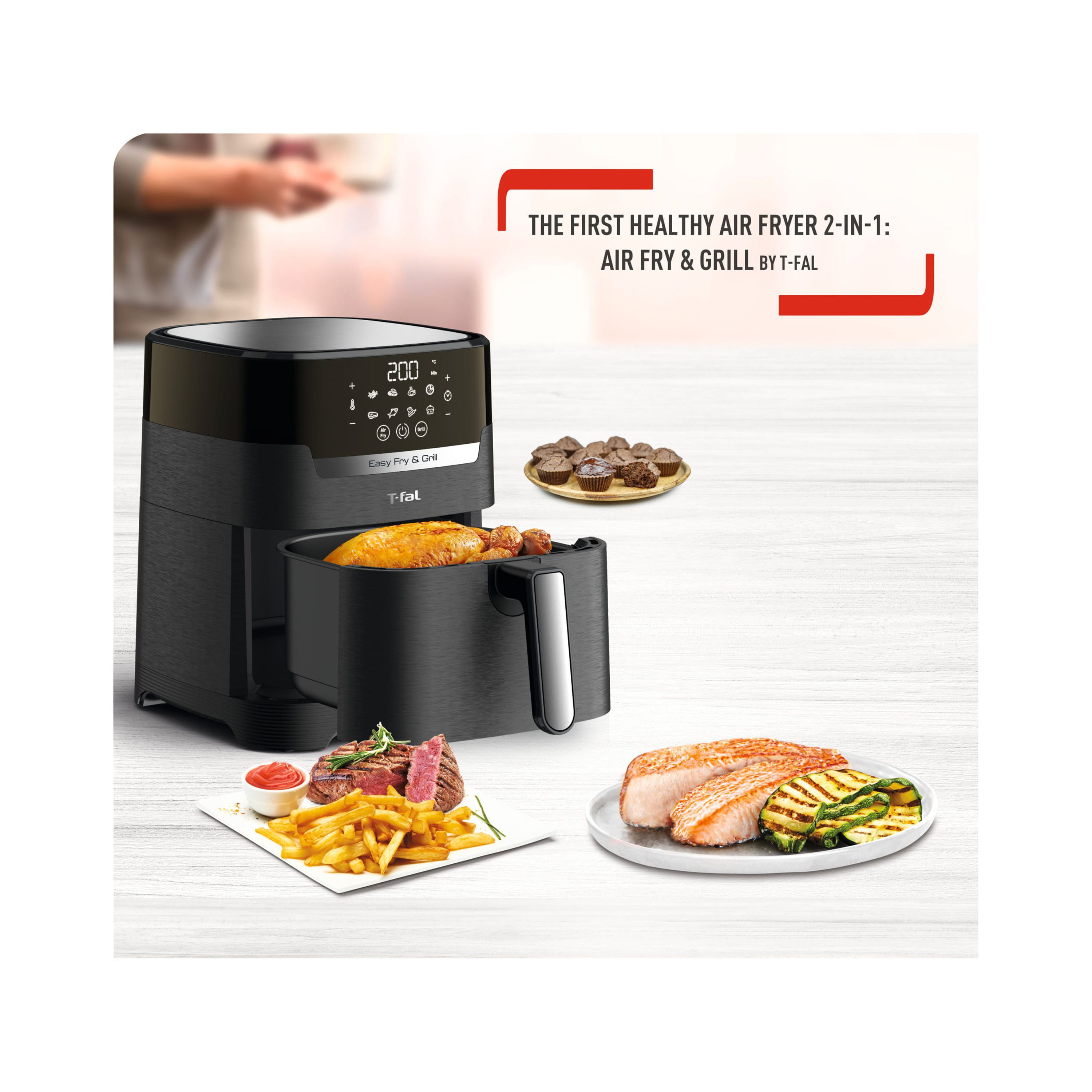 Tefal Easy Fry 2-in-1 Fry & Grill Classic Air Fryer & Health Grill, Black