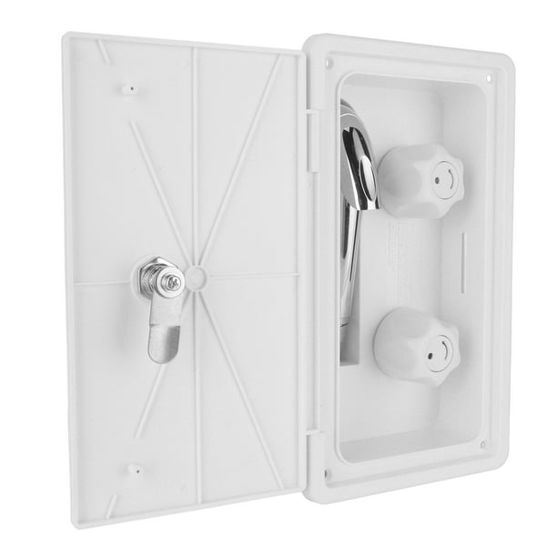 Kit de caja de ducha Exterior para RV, válvula doble, Control doble de calor frío con manguera de Metal, llaves de bloqueo de cabezal rociador de 1/2 pulgadas