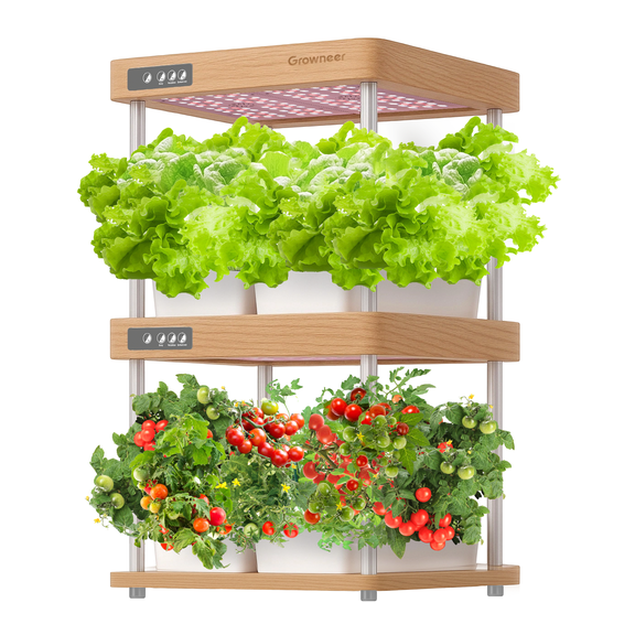 GROWNEER HydroEasy1.0 Hydroponics Growing System Kit, Beginner-Friendly Indoor Garden for Vegetable Fruit Herb, Red Oak Design, Perfect Gift Idea, Full-Spectrum LED Lights for Maximum Growth